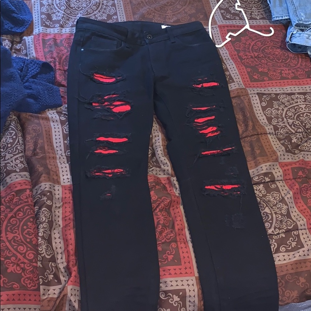 Black distressed denim jeans